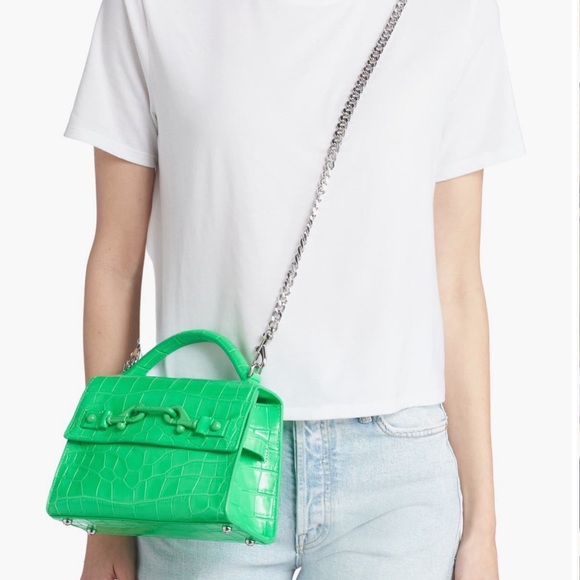 Rebecca Minkoff Croc Embossed Leather Crossbody Bag Neon Green NWT - Picture 3 of 17